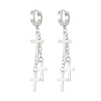 Triple Cross Dangle Huggie Hoop Earrings