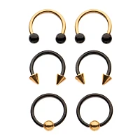 Multi-Pack Gold-Plated Spike Horseshoe and Captive Rings 6 Pack - 18 Gauge