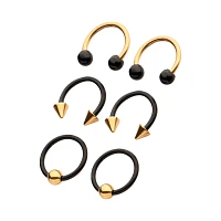 Multi-Pack Gold-Plated Spike Horseshoe and Captive Rings 6 Pack - 18 Gauge