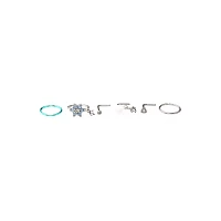 Multi-Pack CZ Heart and Flower Hoops and L-Bend Nose Rings 6 Pack - 20 Gauge
