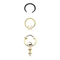 Multi-Pack CZ Goldtone Septum Clicker Retainer and Captive 3 Pack- 16 Gauge