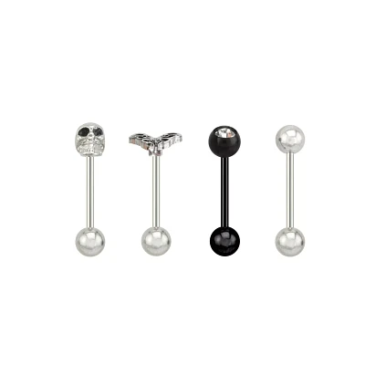 Multi-Pack CZ Skull and Moth Barbells 4 Pack - 14 Gauge