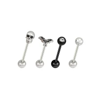 Multi-Pack CZ Skull and Moth Barbells 4 Pack - 14 Gauge