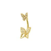 CZ Goldtone Double Butterfly Belly Ring - 14 Gauge