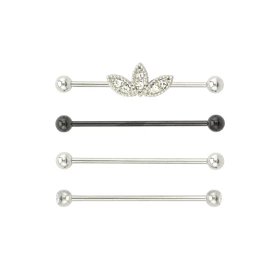 Multi-Pack CZ Flower Petal Industrial Barbells 4 Pack - 14 Gauge