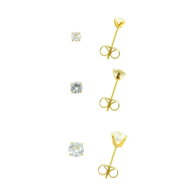 Multi-Pack CZ Goldtone Stud Earrings - 3 Pair
