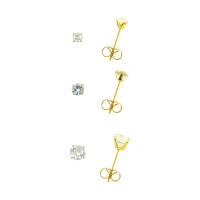 Multi-Pack CZ Goldtone Stud Earrings - 3 Pair