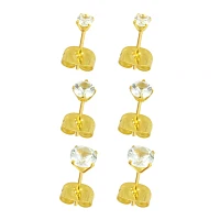 Multi-Pack CZ Goldtone Stud Earrings - 3 Pair