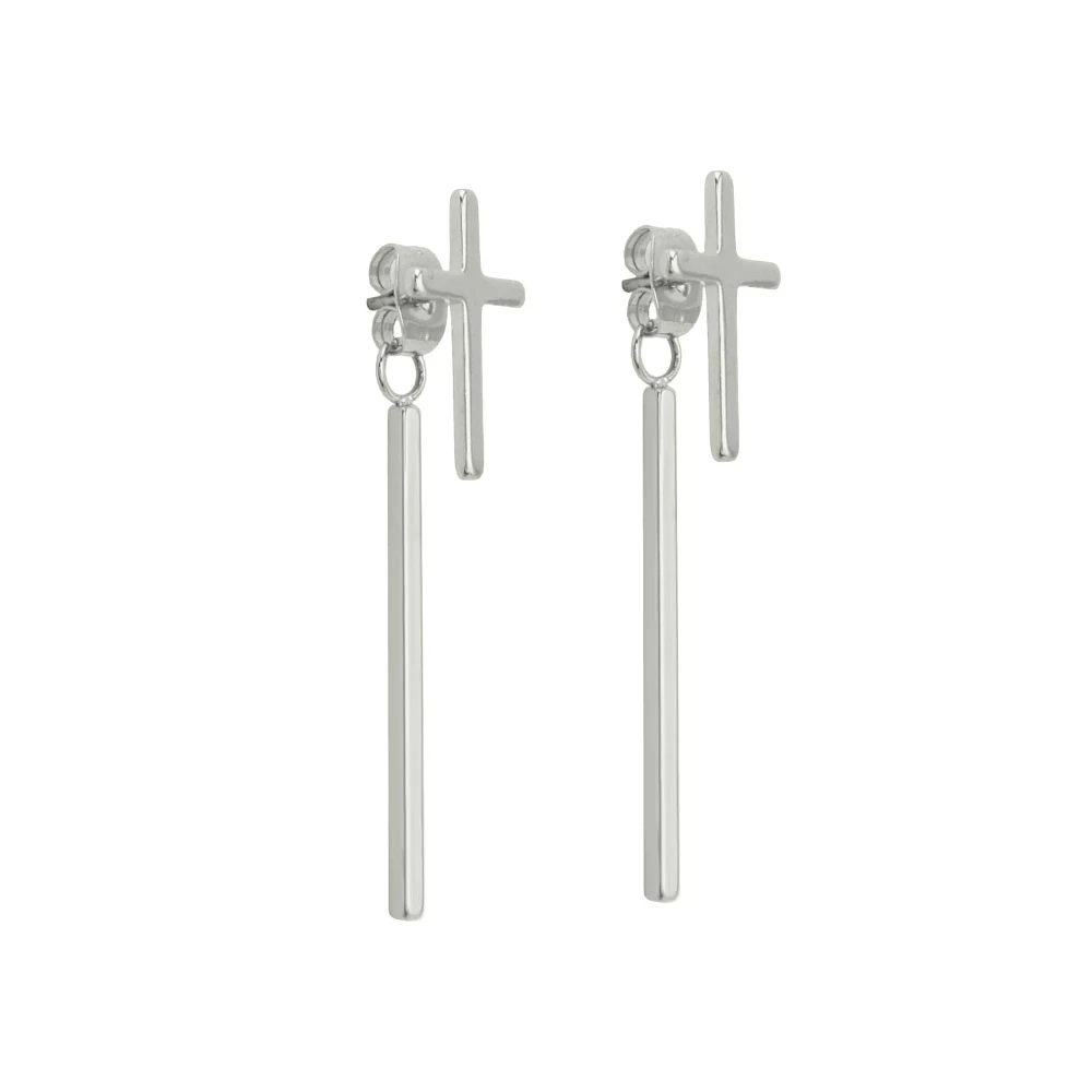 Cross and Bar Dangle Stud Earrings