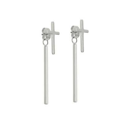 Cross and Bar Dangle Stud Earrings