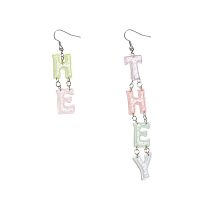He They Pronouns Dangle Earrings
