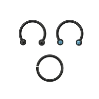 Multi-Pack CZ Black Horseshoe Rings and Seamless Hoop Nose Ring 3 Pack - 16 Gauge