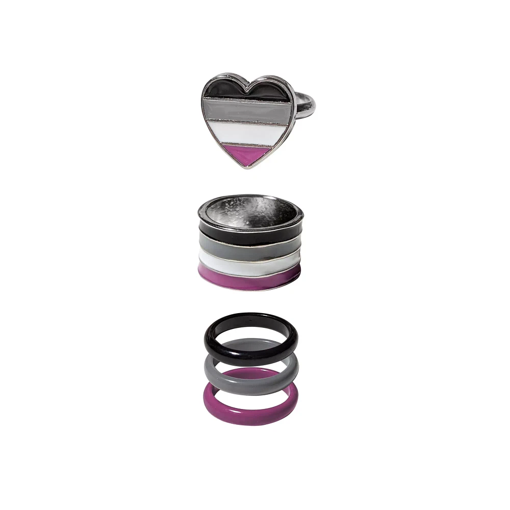 Multi-Pack Asexual Pride Heart Rings - 5 Pack