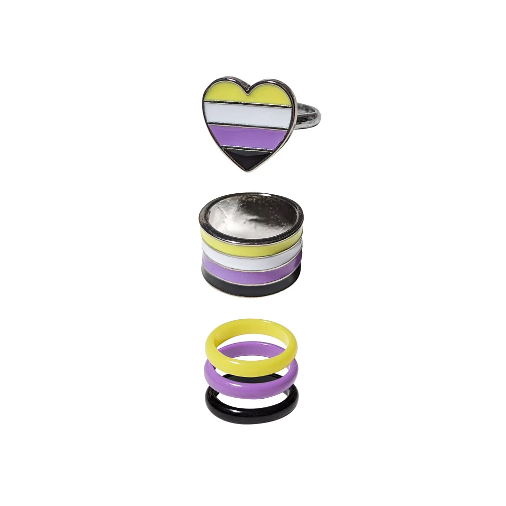 Multi-Pack Non-Binary Pride Heart Rings - 5 Pack