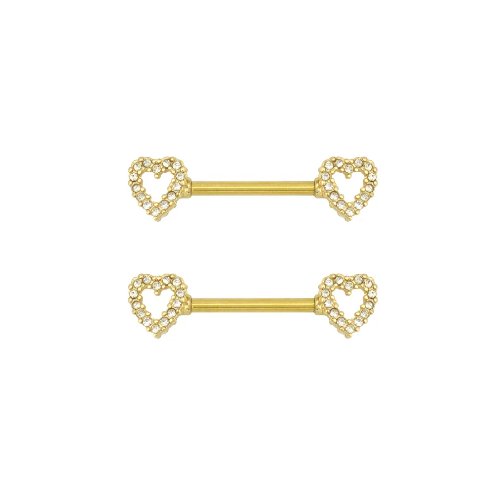 Goldtone Heart Nipple Barbells - 14 Gauge