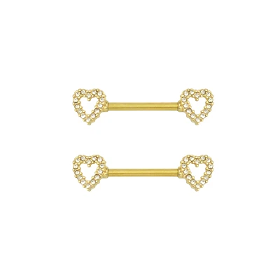 Goldtone Heart Nipple Barbells - 14 Gauge
