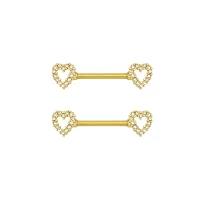 Goldtone Heart Nipple Barbells - 14 Gauge