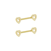 Goldtone Heart Nipple Barbells - 14 Gauge