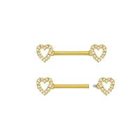 Goldtone Heart Nipple Barbells - 14 Gauge