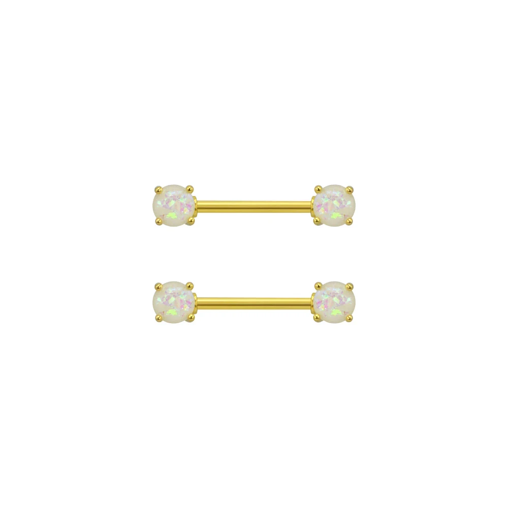 Goldtone Opal Nipple Barbells - 14 Gauge