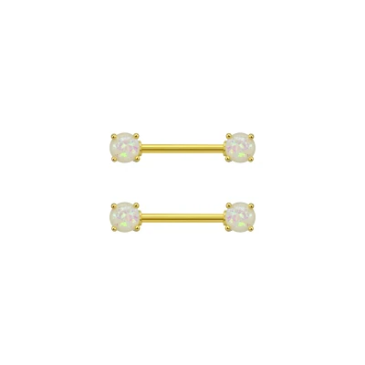 Goldtone Opal Nipple Barbells - 14 Gauge