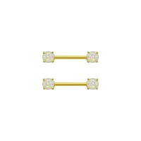 Goldtone Opal Nipple Barbells - 14 Gauge