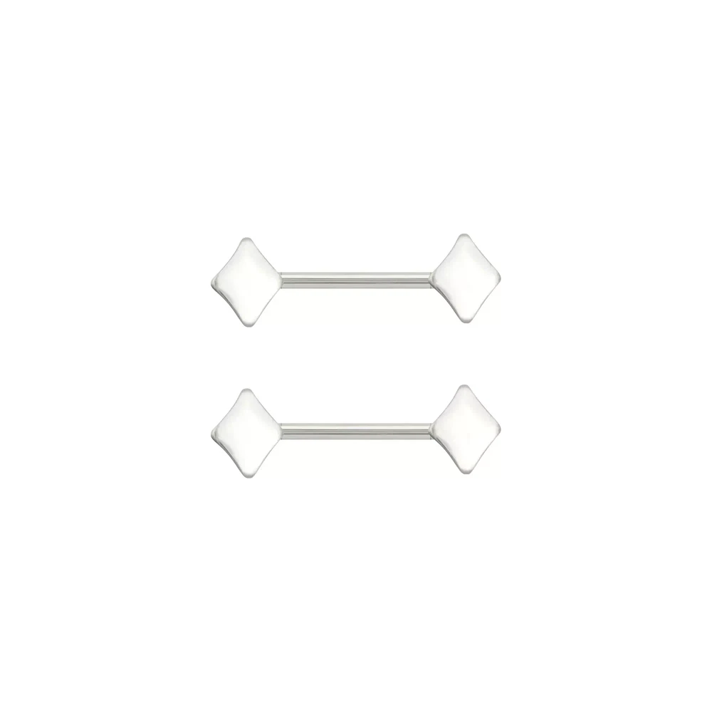 Silvertone Diamond Shape Nipple Barbells - 14 Gauge