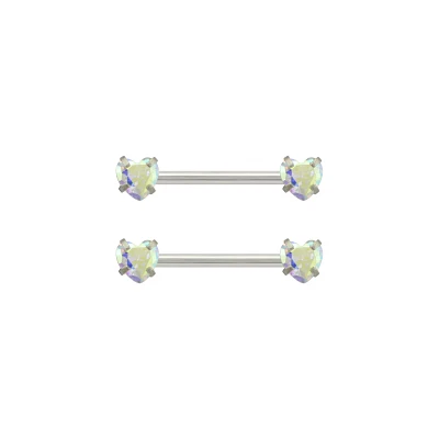CZ Heart Nipple Barbells - 14 Gauge