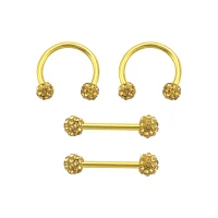 Multi-Pack Goldtone Pave Nipple Barbells and Horseshoe Rings 4 Pack - 14 Gauge