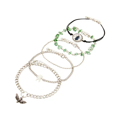 Multi-Pack Green and Silver Insect Bracelets - 5 Pack