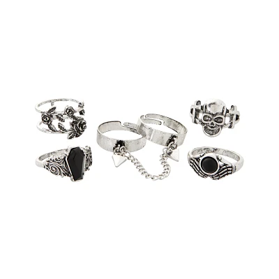 Multi-Pack Chain Rose Skull Coffin Rings - 5 Pack