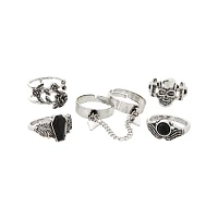 Multi-Pack Chain Rose Skull Coffin Rings - 5 Pack