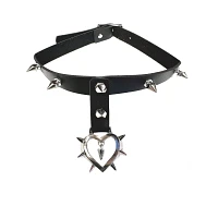 Faux Leather Spiked Heart Dangle Choker Necklace