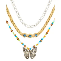 Multi-Pack Butterfly Beaded and Chain Choker Necklaces - 3 Pack