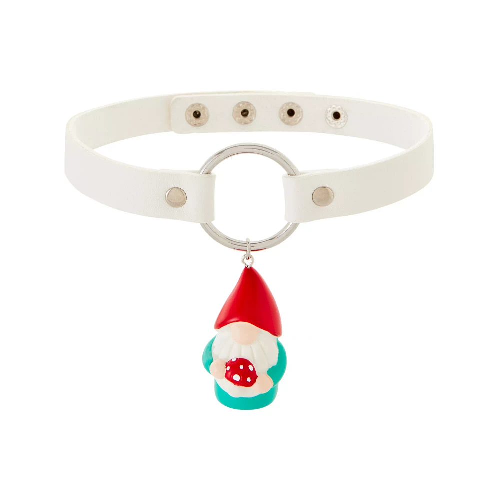 Faux Leather White O-Ring Gnome Choker Necklace