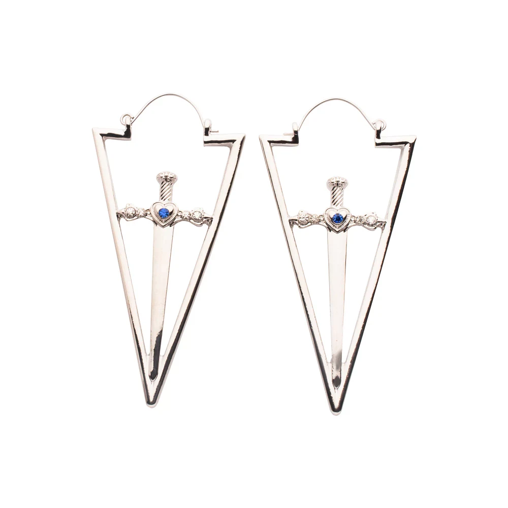 Blue CZ Triangle Sword Earrings