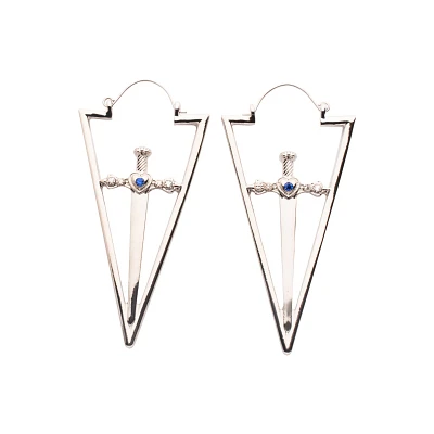Blue CZ Triangle Sword Earrings