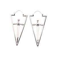 Blue CZ Triangle Sword Earrings
