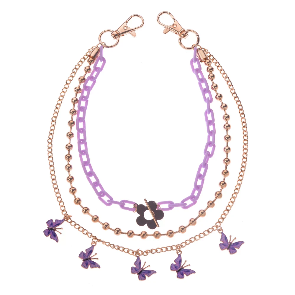 3 Row Butterfly and Flower Wallet Chain