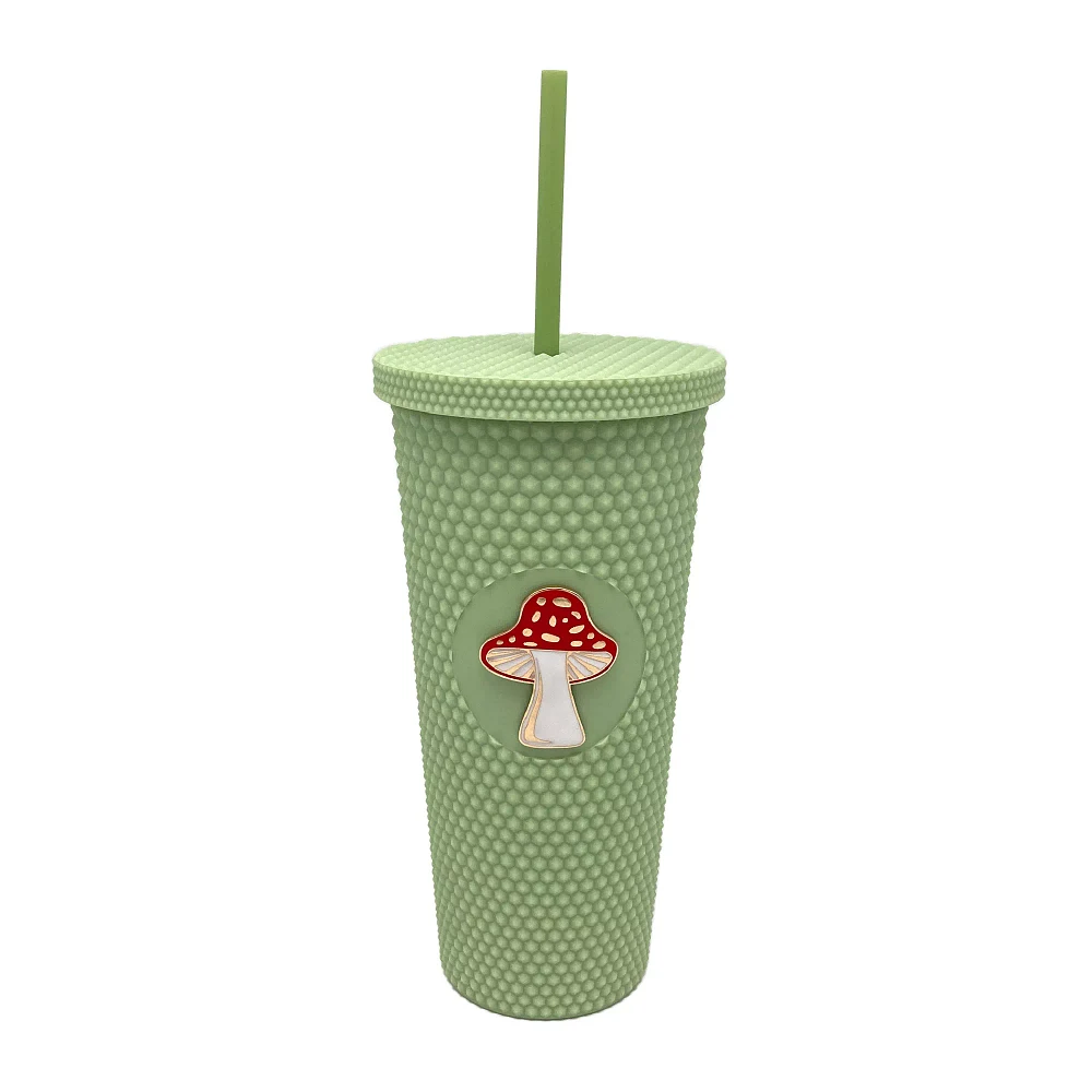 Green Textured Mushroom Cup with Straw - 24 oz.