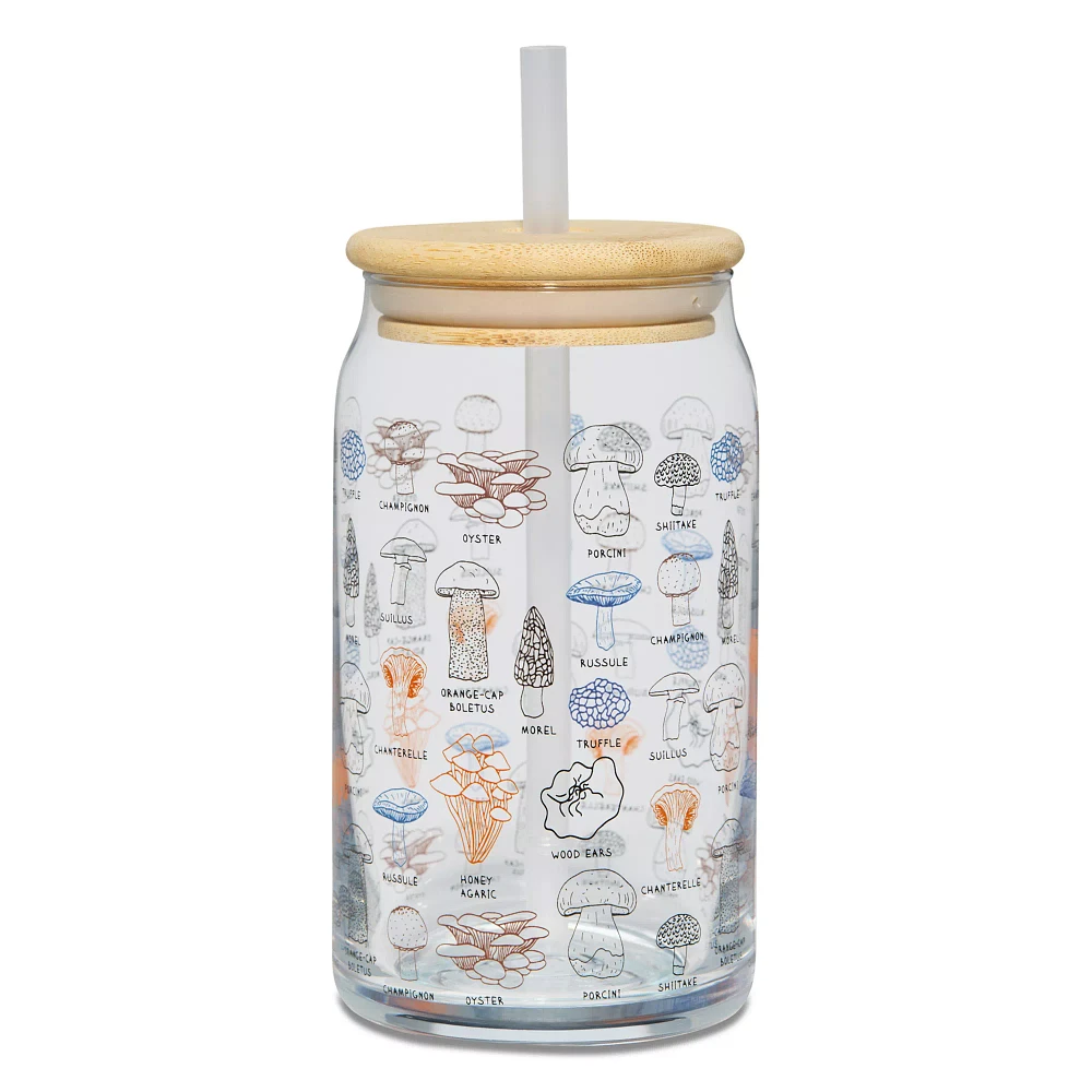 Botanical Glass Cup with Straw - 16 oz.