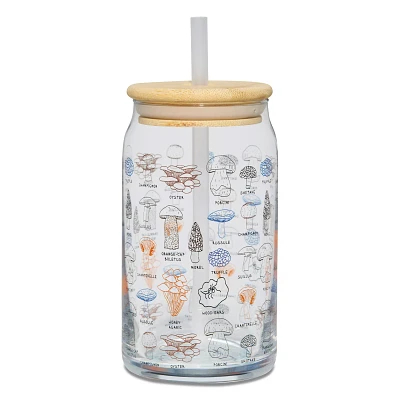 Botanical Glass Cup with Straw - 16 oz.