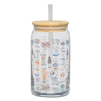 Botanical Glass Cup with Straw - 16 oz.