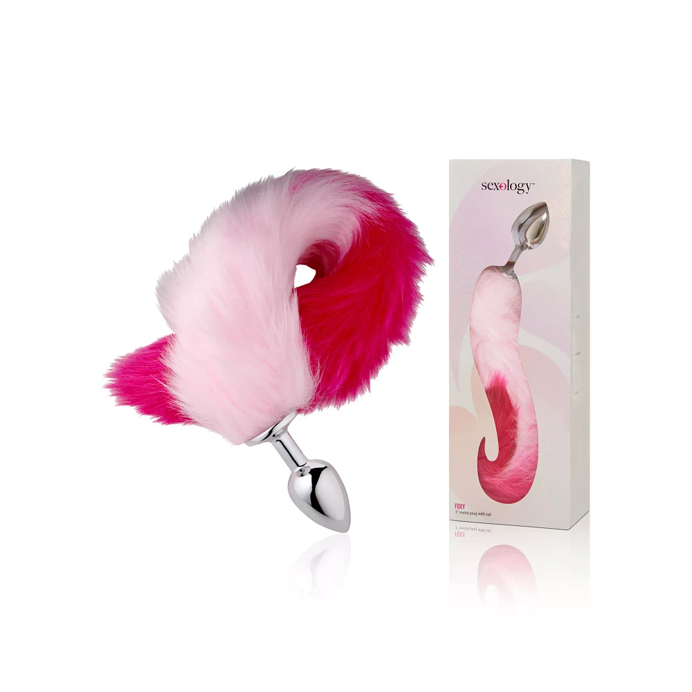 Pink Ombre Fox Tail Metal Butt Plug - 18.5 Inch