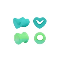 Multi-Pack Teal and Green Heart Tunnel Plugs - 2 Pair
