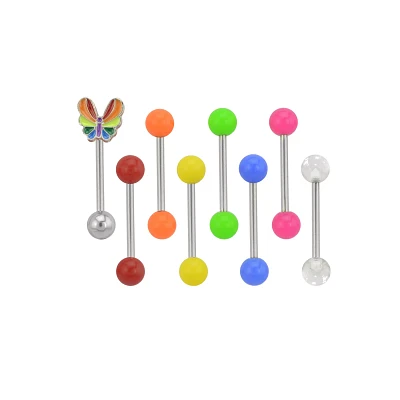 Multi-Pack Rainbow Butterfly and Multi-Color Barbells 8 Pack - 14 Gauge