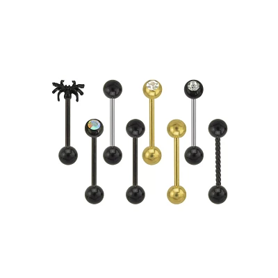 Multi-Pack Black and Goldtone Spider Barbells 8 Pack - 14 Gauge