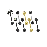 Multi-Pack Black and Goldtone Spider Barbells 8 Pack - 14 Gauge