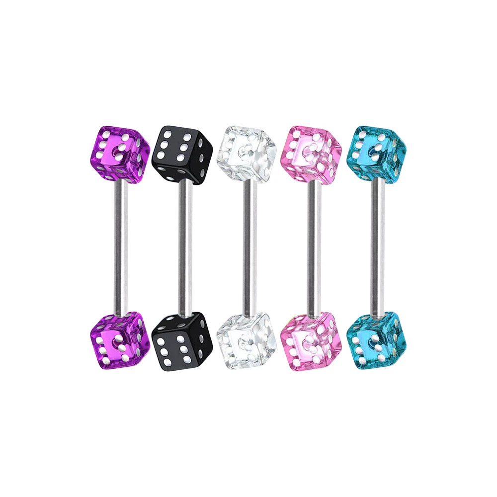 Multi-Pack Acrylic Dice Barbells 5 Pack - 14 Gauge