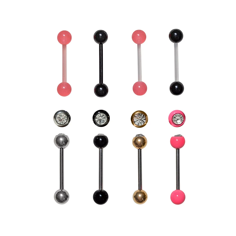 Multi-Pack Round CZ Black and Pink Barbells 8 Pack - 14 Gauge